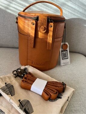 Muud Saturn leather knitting project bag NWT